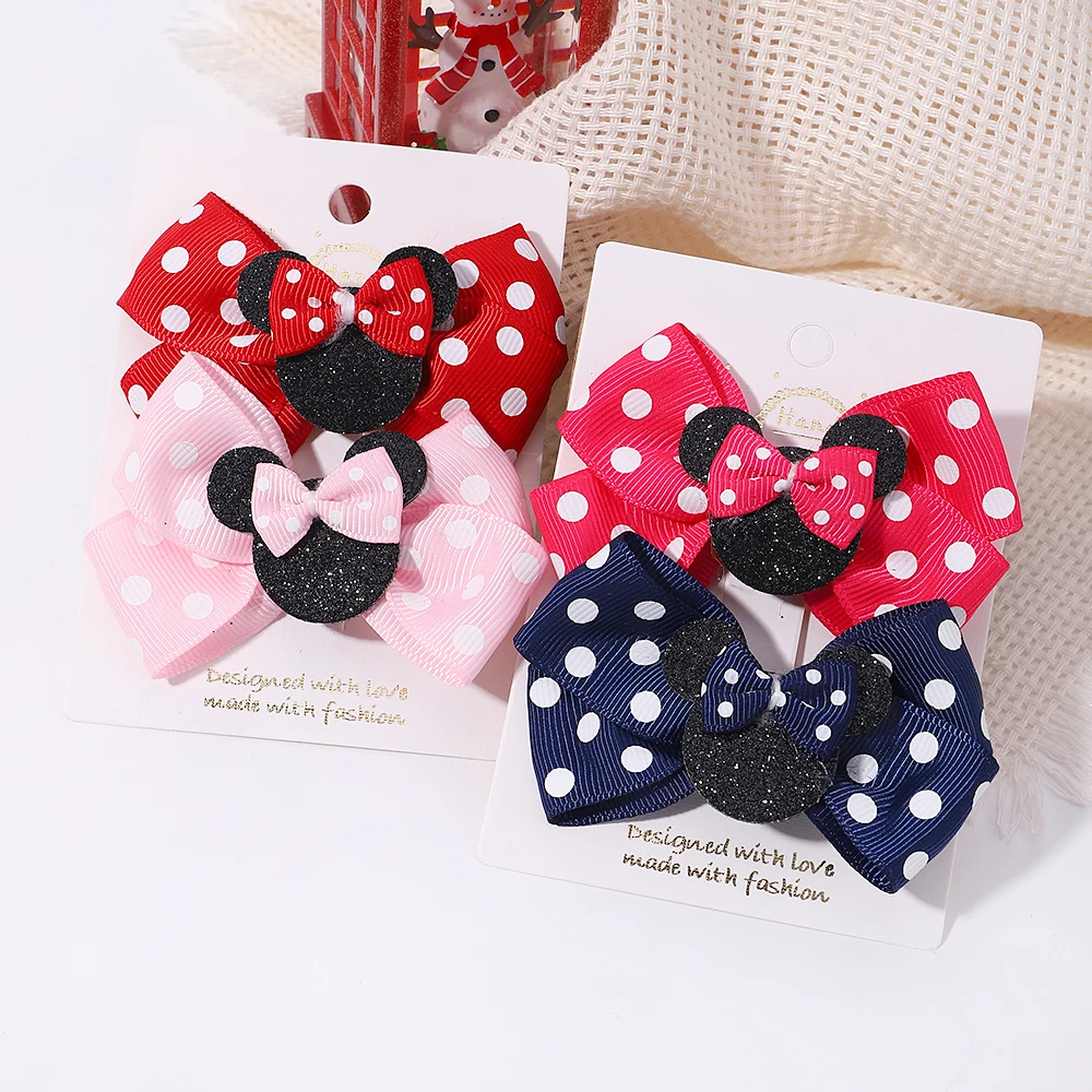 2pcs/Set Grils Lovely Polka Dot Bow Hair Clips for Hair Toddler Cartoon Hairpins Baby Boutique Hair Accessories