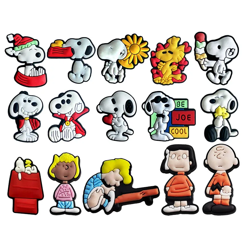 

12/15pcs Snoopy Themed Shoe Charms Cartoon Kawaii Decoration Accessories for Clogs, Sandals, DIY Shoes Party Decorations