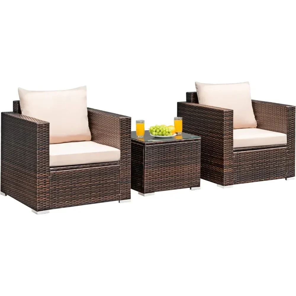 

Patio Furniture Set, Outdoor Conversation Rattan Furniture Set w/Washable Cushion and Tempered Glass Tabletop