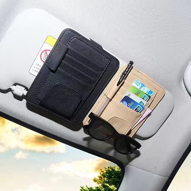 Car Sun Visor Organizer Multi-Pocket Business Card Storage Management Sunglasses Holder Visor Accessories Auto Interior