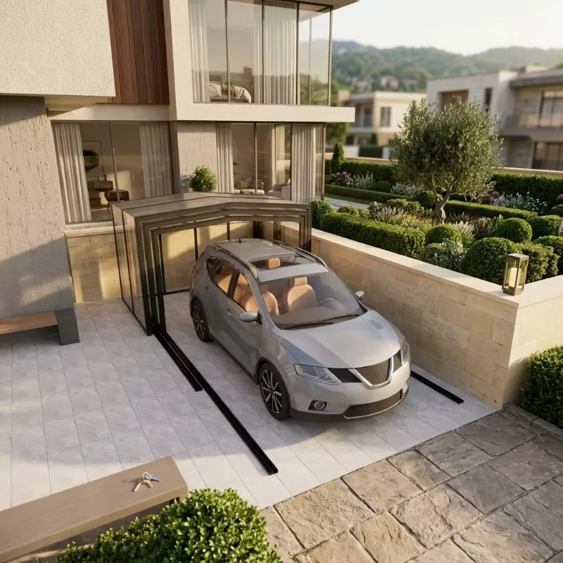 Customized New Outdoor Movable Foldable Electric Retractable Carports & Garages Tempered Glass Smart Automatic System