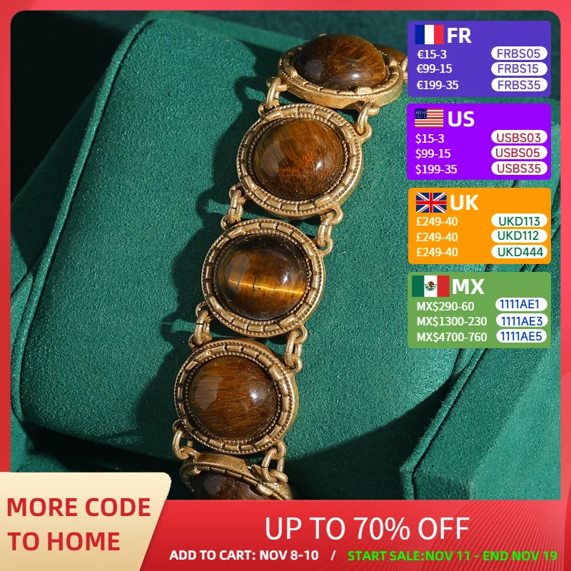 

Винтажный регулируемый браслет-цепочка с тигровым глазом - 18-каратное позолоченное ювелирное изделие с гравировкой, подарок для женщин