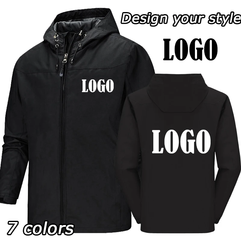 Custom Logo Men\'s Jackets Brand Spring Autumn Windproof DIY Print Zipper Coat Solid Color Fashion Casual Outdoor Male Jacket 5XL