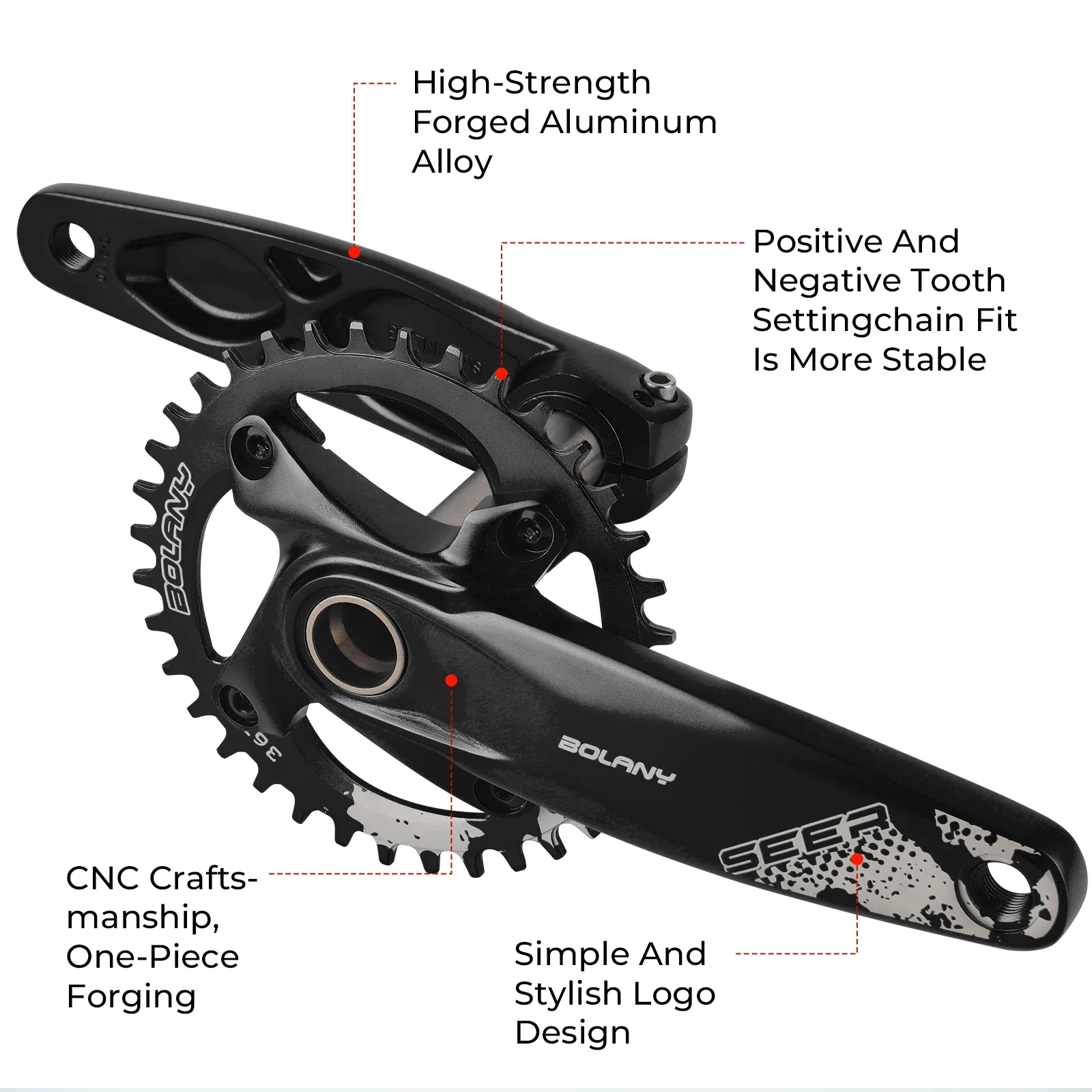 BOLANY-Integrated Aluminum Alloy Bicycle Crankset,Mountain Bike Cranks,Compatible with 8-12S MTB Single Chainring,34T,36T,170mm