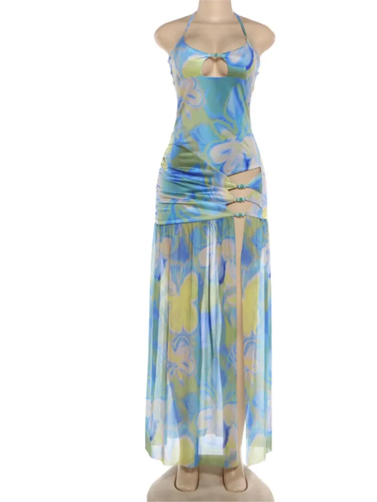 Estate Cover Up Costume da bagno donna Halter Abiti senza maniche Costume da bagno 2026 Nuova stampa Beach Holiday Maxi abiti Cover-Up