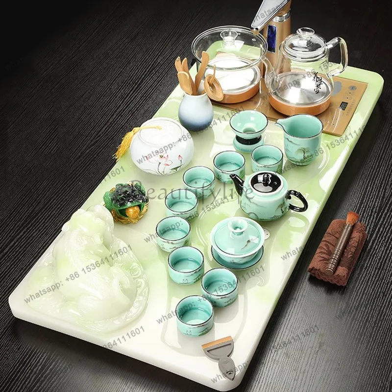 Best Sellers Stone Rectangle Tea Tray Chinese Kung Fu Hospitality Desk Table Tea Tray Accessories Jewelry Green Bandejas Home De