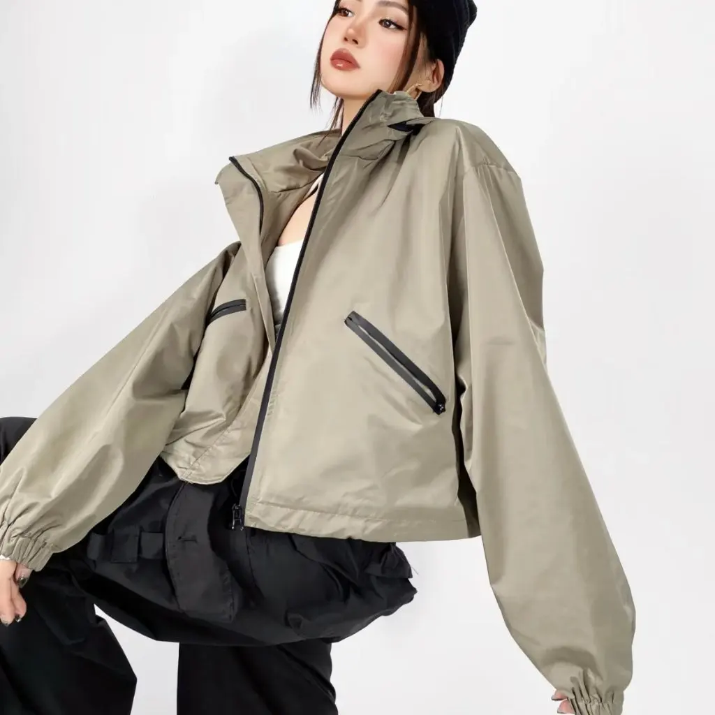 

Women's Hooded Jacket Autumn Winter Waist Drawstring Zipper Cardigan Functional Mountaineering Baseball Uniform Fashion