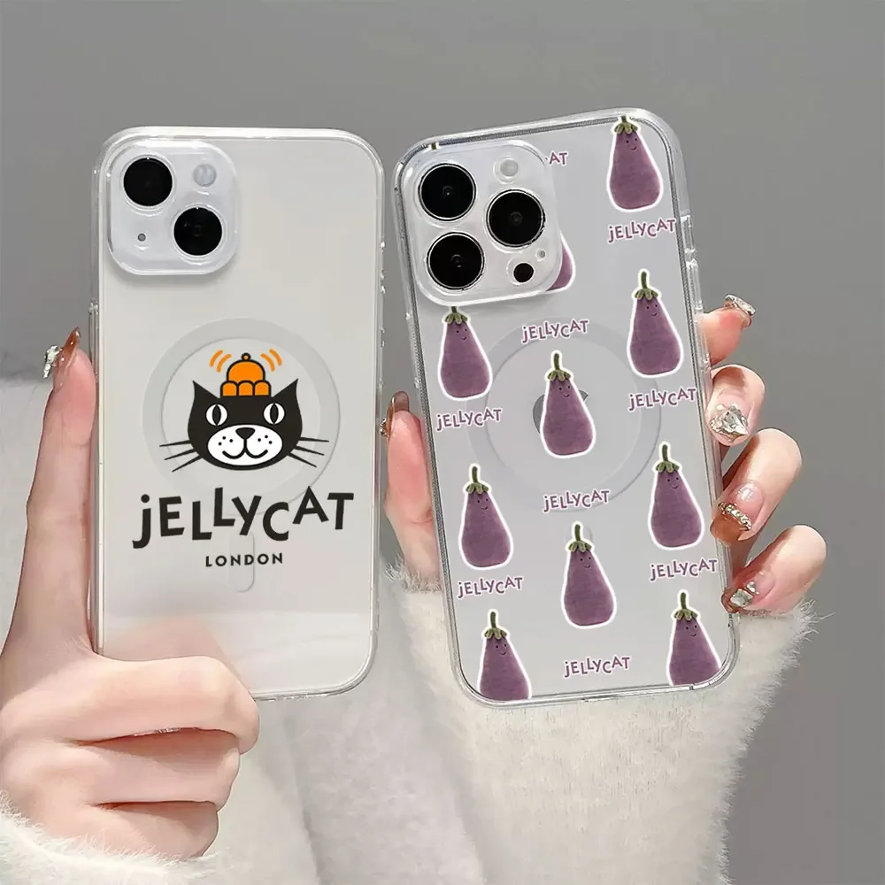 J-JELLYCAT Cute Kawaii Phone Case for iPhone 12 11 13 14 15 16 Max Pro Plus Transparent Magsafe Magnetic Wireless Cover