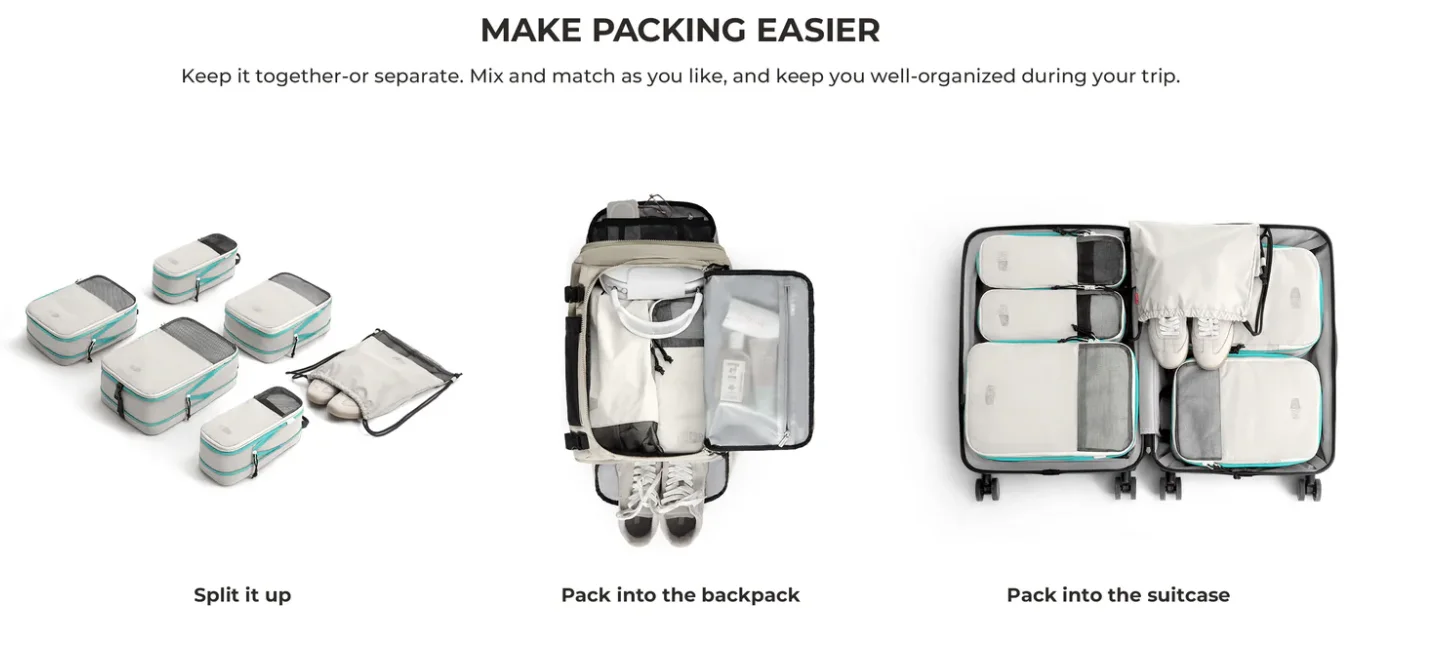 BAGSMART Kompressions-Verpackungswürfel, erweiterbares Reiseset, Aufbewahrungstasche, 6-teilig, Reise-Organizer, Gepäck, Koffer – Detail 4