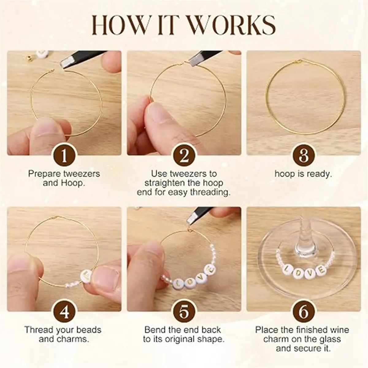 DIY Wine Glass Charms Kit, Drink Glass Marker Making Supplies for Wedding, Party, Bridal Shower Favors