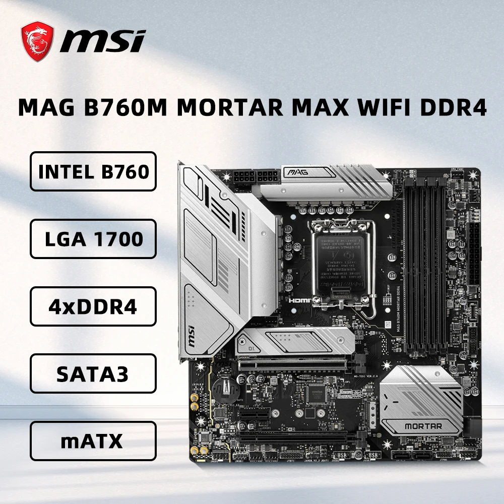 

Материнская плата MSI MAG B760M MORTAR MAX WIFI DDR4 с поддержкой i9-14900K i7-13700K i5-12400F ЦП 5333 МГц HDMI M.2 LGA1700 B760 Материнская плата