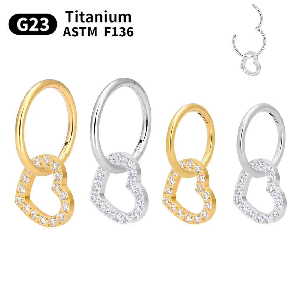 1pcs G23 Titanium heart Drop earrings Piercing Nose Ring for women ASTM F136 16G Body Jewelry