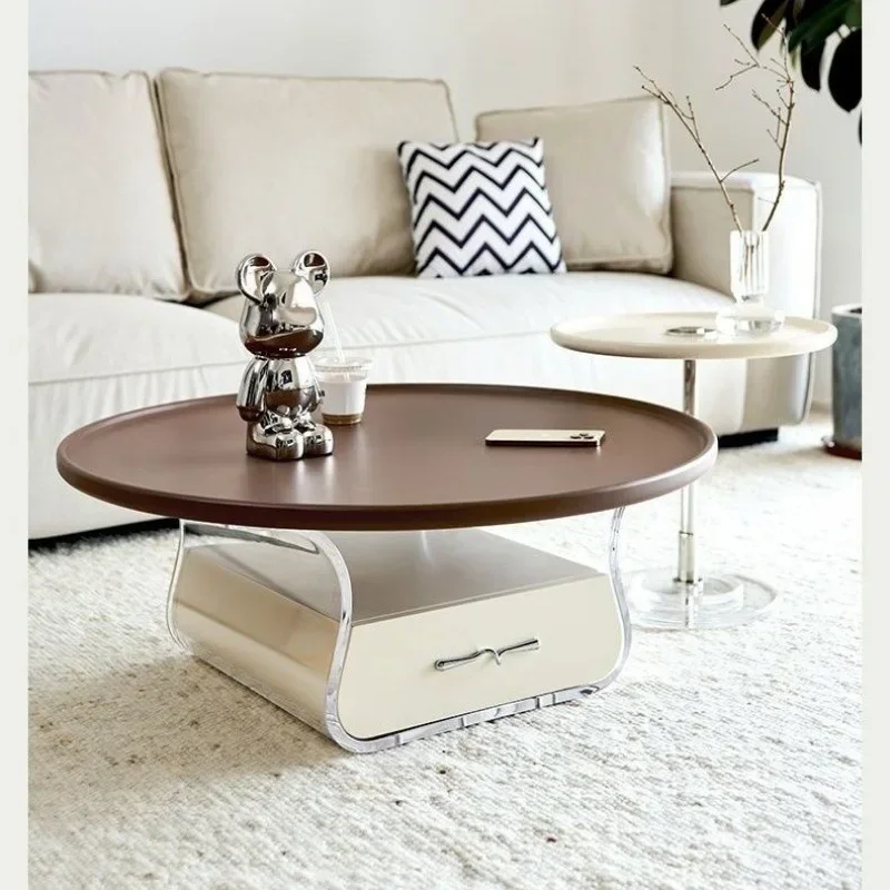 

# Cream Coffee Table, French Style Household Small Living Room, Modern Acrylic Simple Circular Light Luxury New Size Combinatio