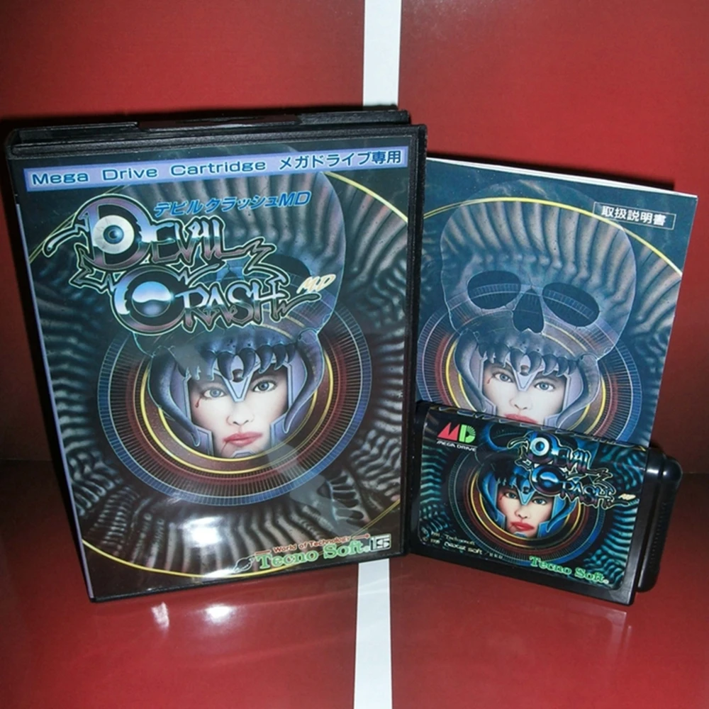 Devil Crash con scatola e manuale per cartuccia di gioco Sega MD a 16 Bit sistema Megadrive Genesis