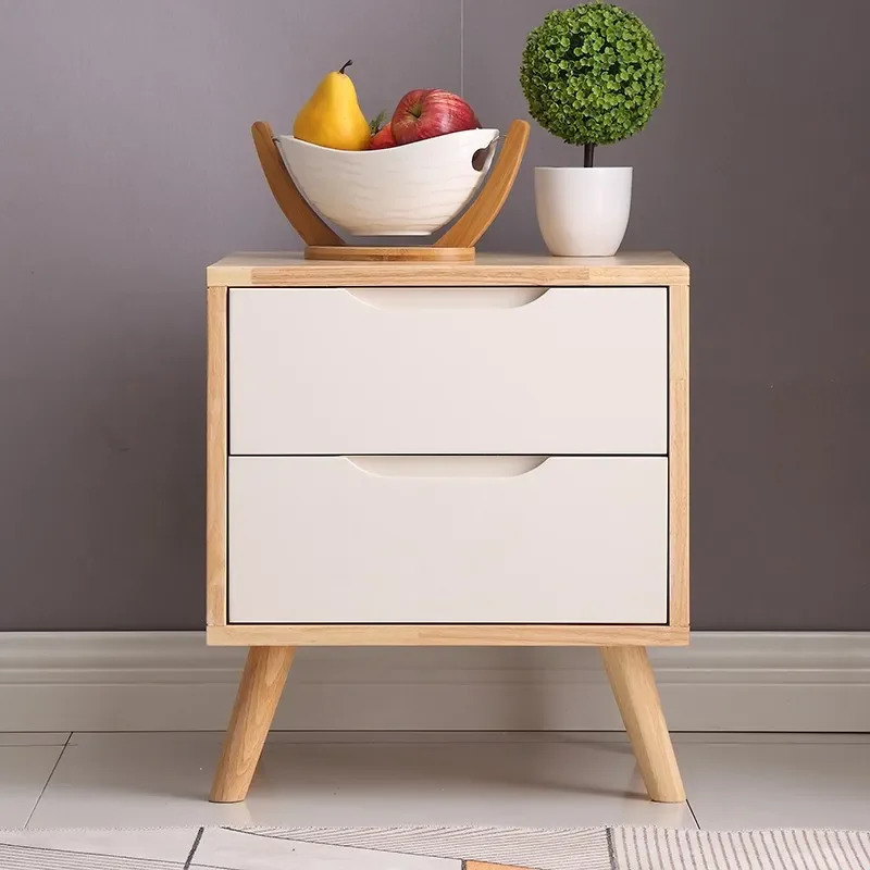 Nordic Solid Wood Bedside Table Modern Simple Nightstand with Storage for Bedroom Apartment Home Furniture Log Design Compact