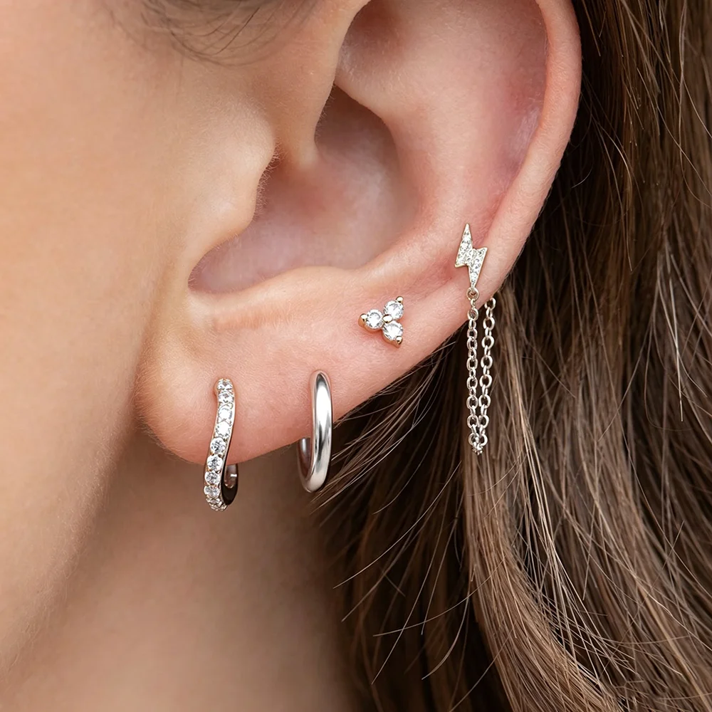 4PCS/8PCS Newly Arrived Lightning Tassel Chain Drop Ear Stud Set for Women Tiny Zirconia Earrings Daily Wearable Fashion Jewelry