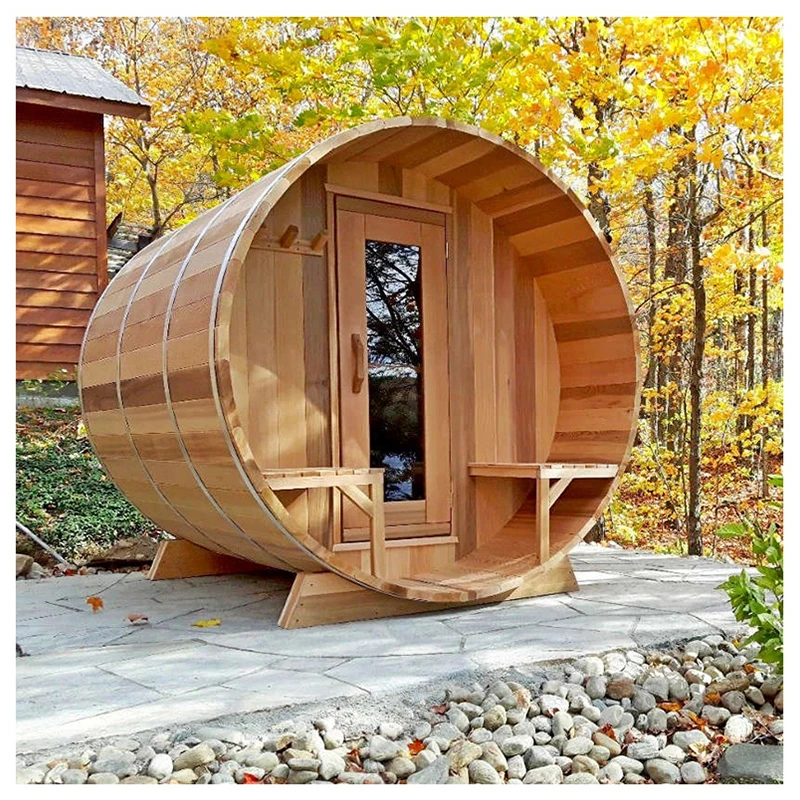 Red Cedar 6 Person Wooden Modern Outdoor Cedar Wood Barrel Wholesale Different Design Steam Sauna Modern Sauna