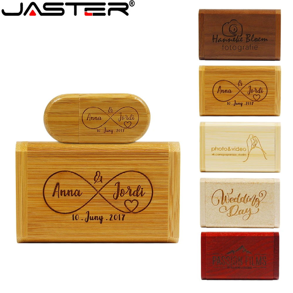 Imagem -02 - Jaster-usb Flash Drives com Logotipo Personalizado Gratuito Caixa de Madeira Pen Drive Memory Stick Fotografia Presentes de Casamento 32gb 64gb 128gb 50 Pcs por Lote