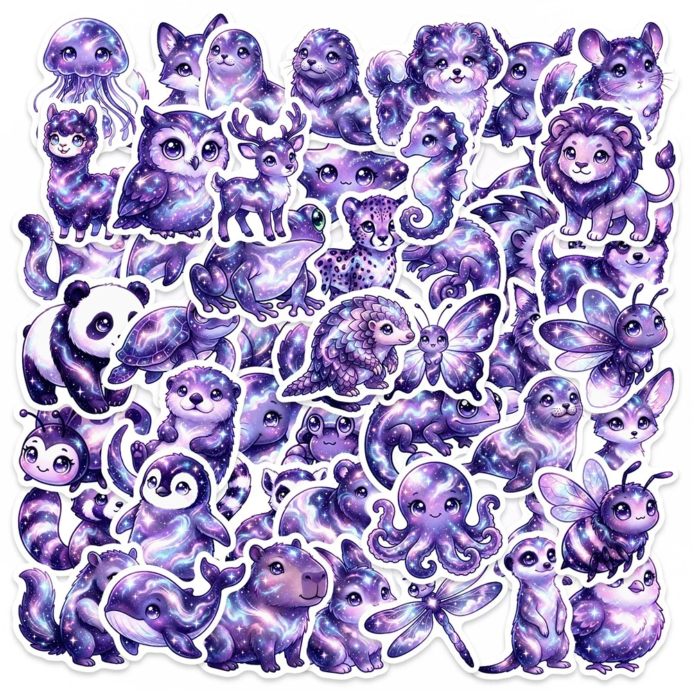 

10/30/50pcs Cute Purple Starry Sky Animal Stickers Cartoon Sticker Suitcase Guitar Luggage Phone DIY Aesthetic Decoration Decals