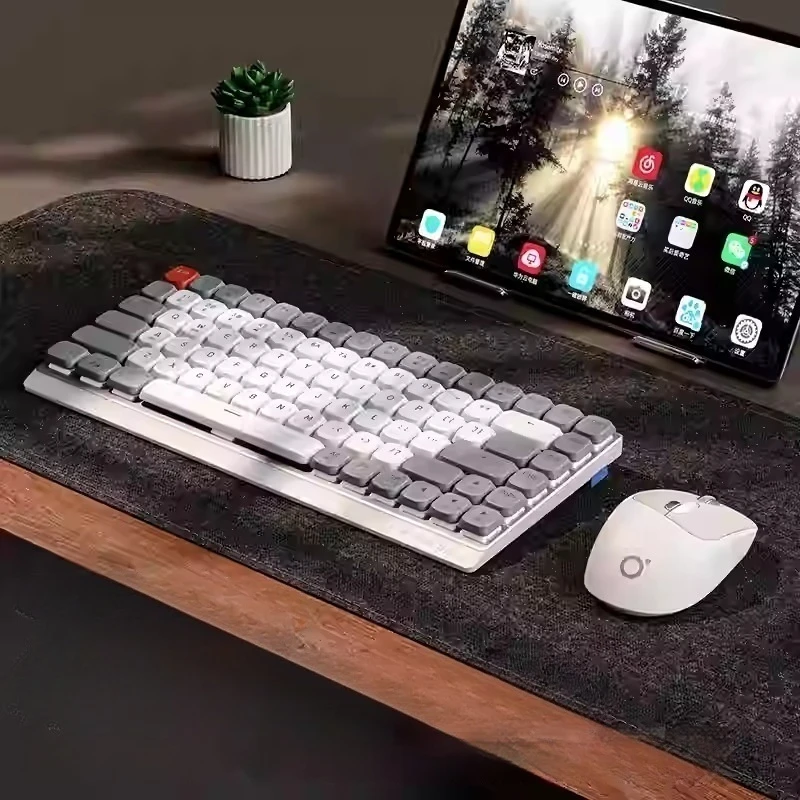 EWEADN MK84 Ultra Thin Flow Mechanical Keyboard Wireless Bluetooth Mute Down Axis Office Gaming Keyboard Dedicated Low Keycap