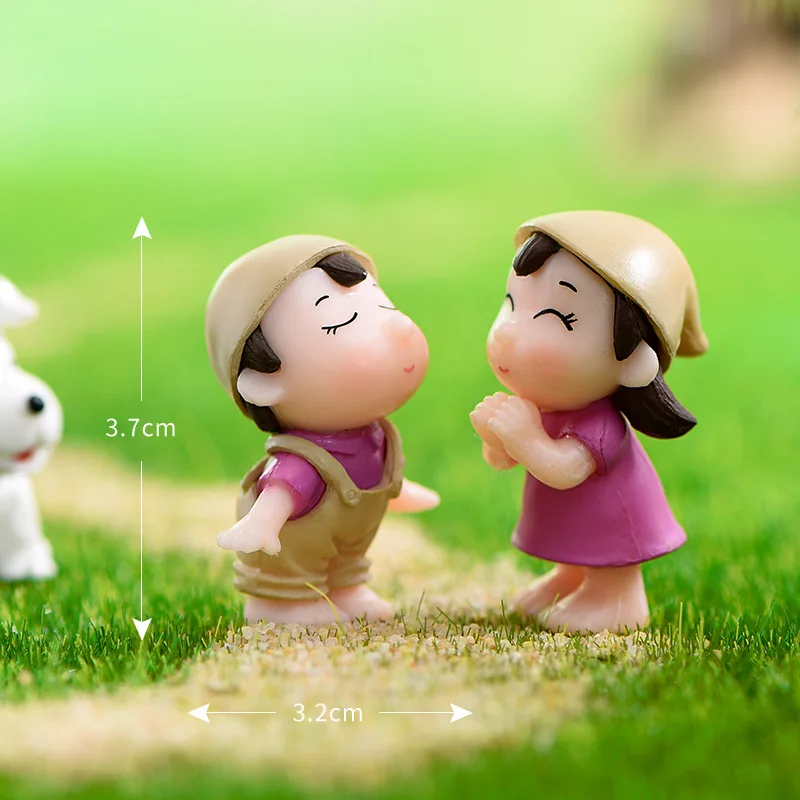 2pcs Left Right Couple Miniature Figurines Mossy Micro-landscape Fairy Garden Miniatures  Home Decor Modern Home Decoration