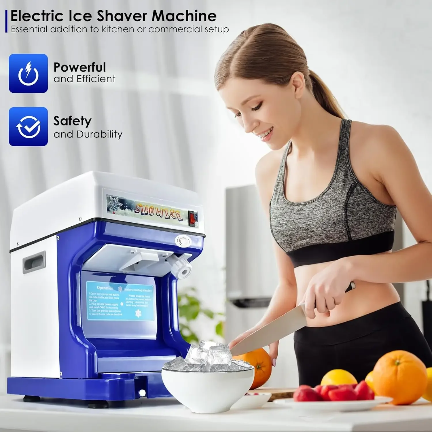 Shaved Machine,Shaver Machine Adjustable Fineness(250W 1400r/min),with Pick & Scoop,265 LBS/H Tabletop Ice Crush