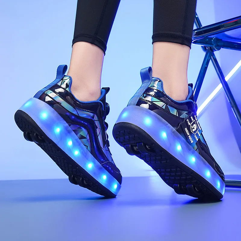 2024 New Fashion Roller Sneakers Children Adult Wheels Shoes LED Lighting Skates Kids Boys Girls Outdoor Skating Parkour Runaway