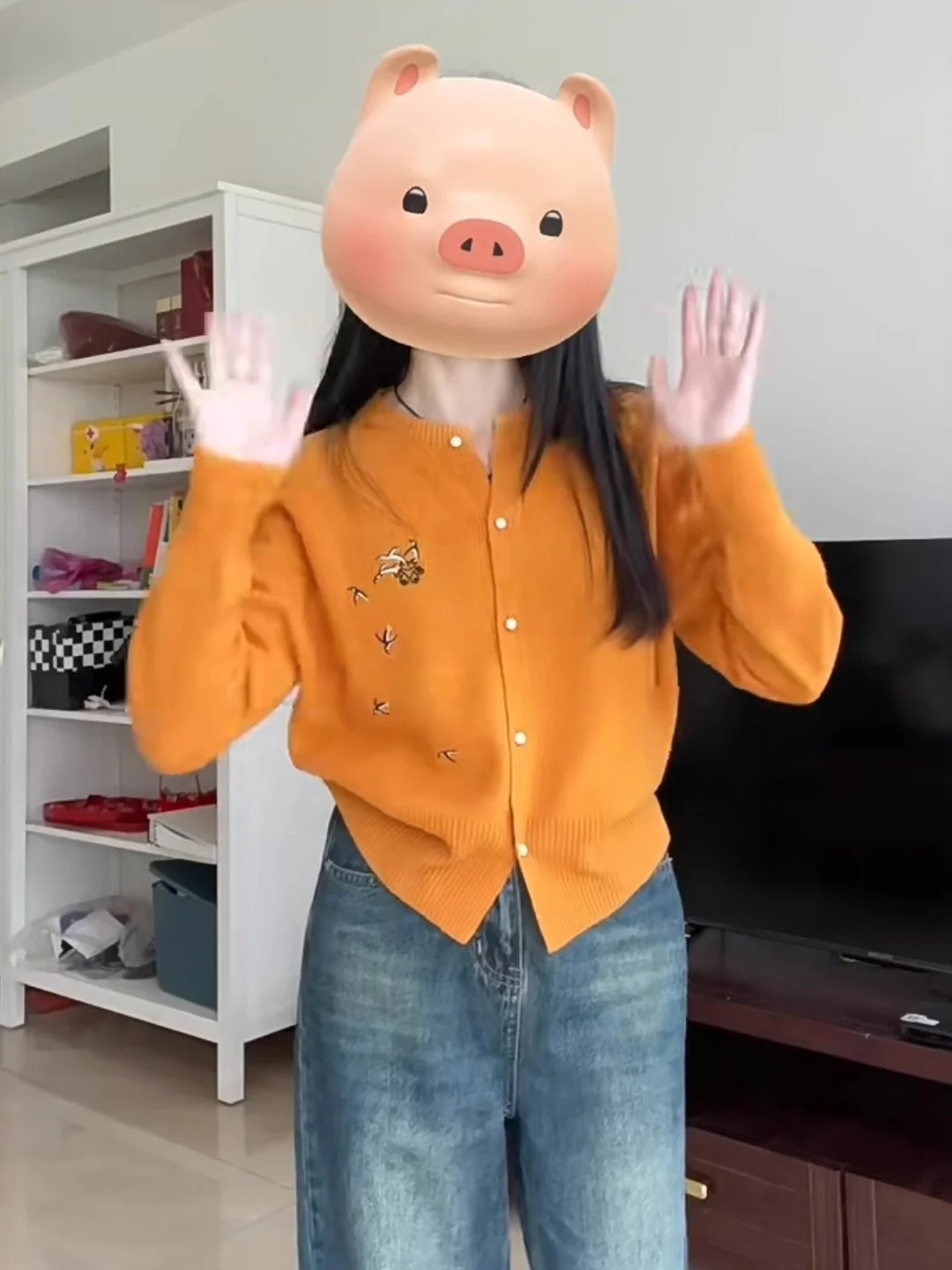 Koreanische Sle Lose Gestrickte Orange Pullover Mantel runde Ne Offene Strickjacke ort Sve Long Sve frauen Herbst Winter Top