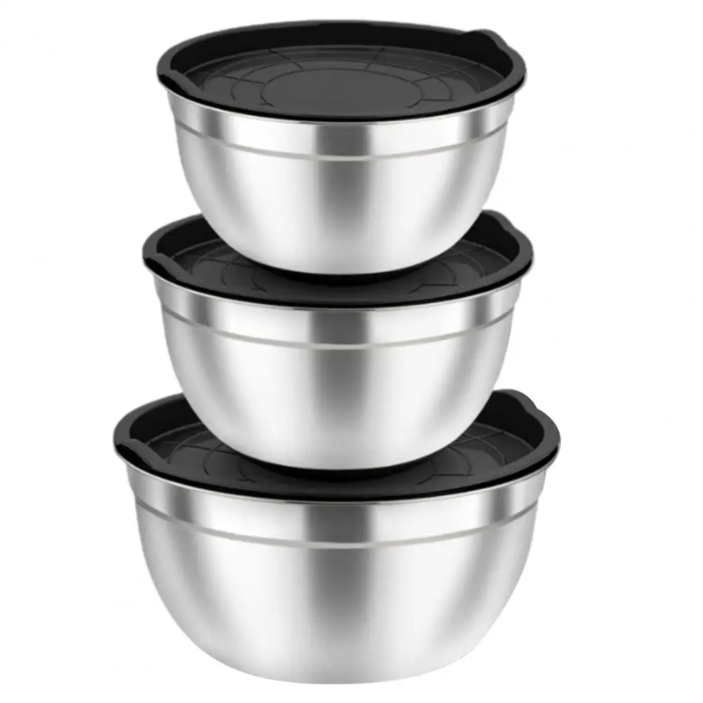 3Pcs Stainless Steel Salad Bowl with Lids Stackable Vegetable Fruit Washing Egg Mixing Noodle Soup Storage Basin Container