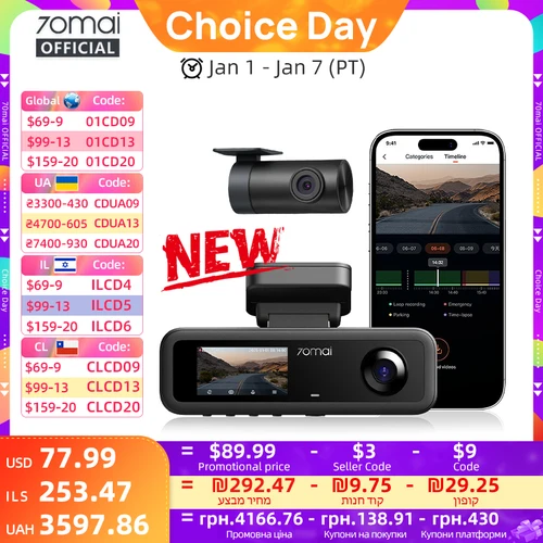 70mai cámara de salpicadero de 3 canales T800E 4K HDR F1.55 supercondensador de apertura Control de voz GPS coche DVR 70mai T800E WiFi 6 5GHz