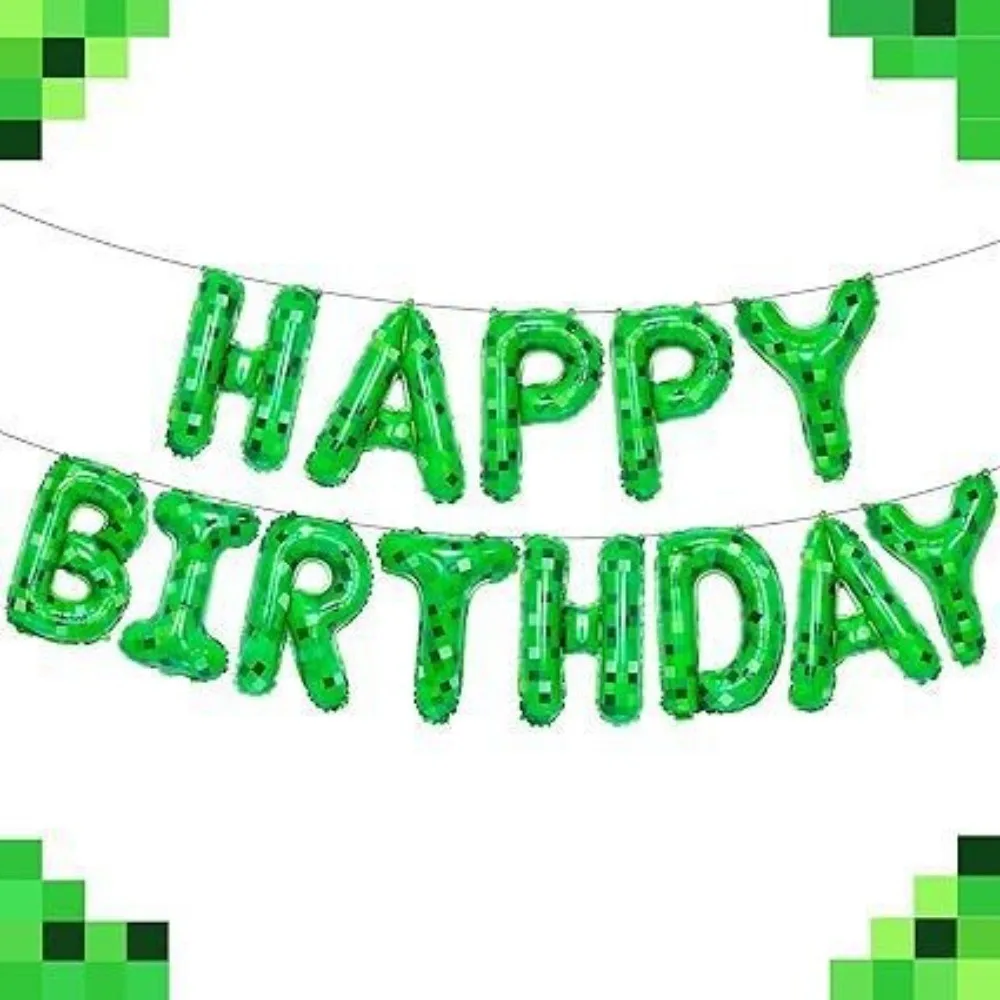 16 Inch Green Pixel Theme HAPPY BIRTHDAY Foil Balloon Mosaic Birthday Letter Theme Set Party Supplies view 5