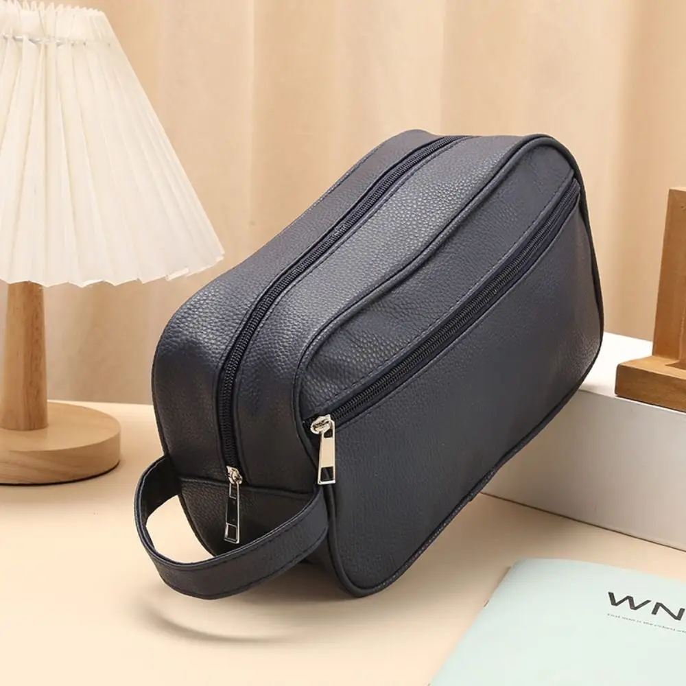Portable Large Capacity Men Cosmetic Bag Travel PU Leather Zipper Makeup Bags Storage Pouch Cosmetics Organizer Toiletry Bag