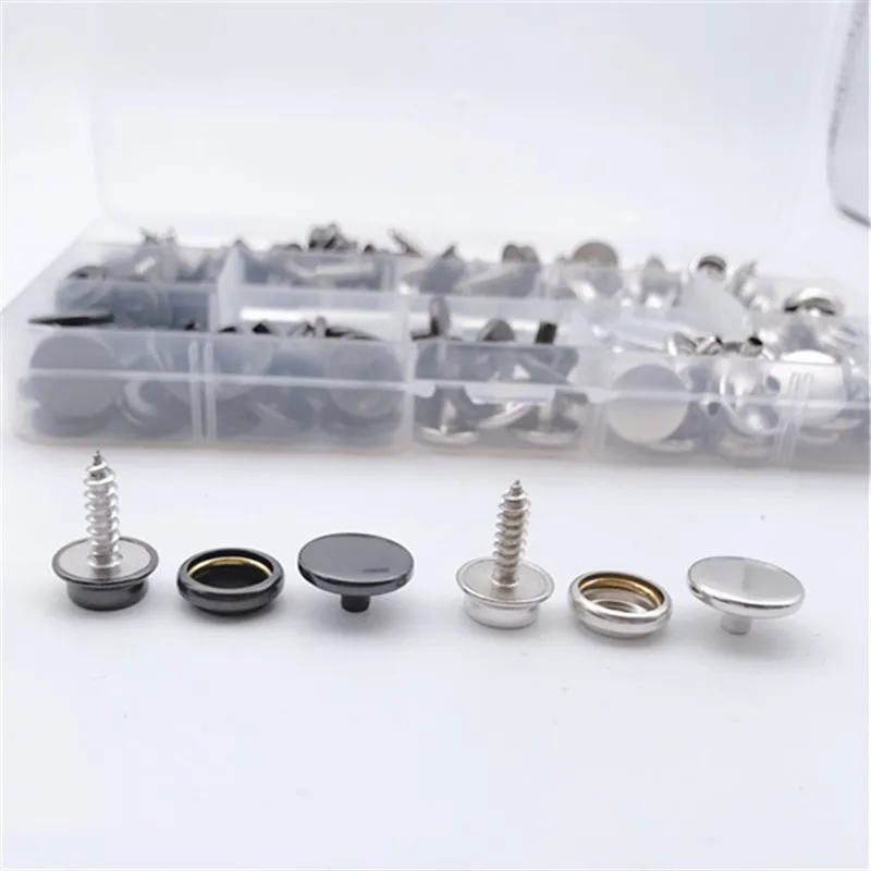 50 Set 15mm Stainless Steel Push Button Sockets Screw Stud With Tool Snap Fastener Kit For Boat Cover Handbags Clothing Leather