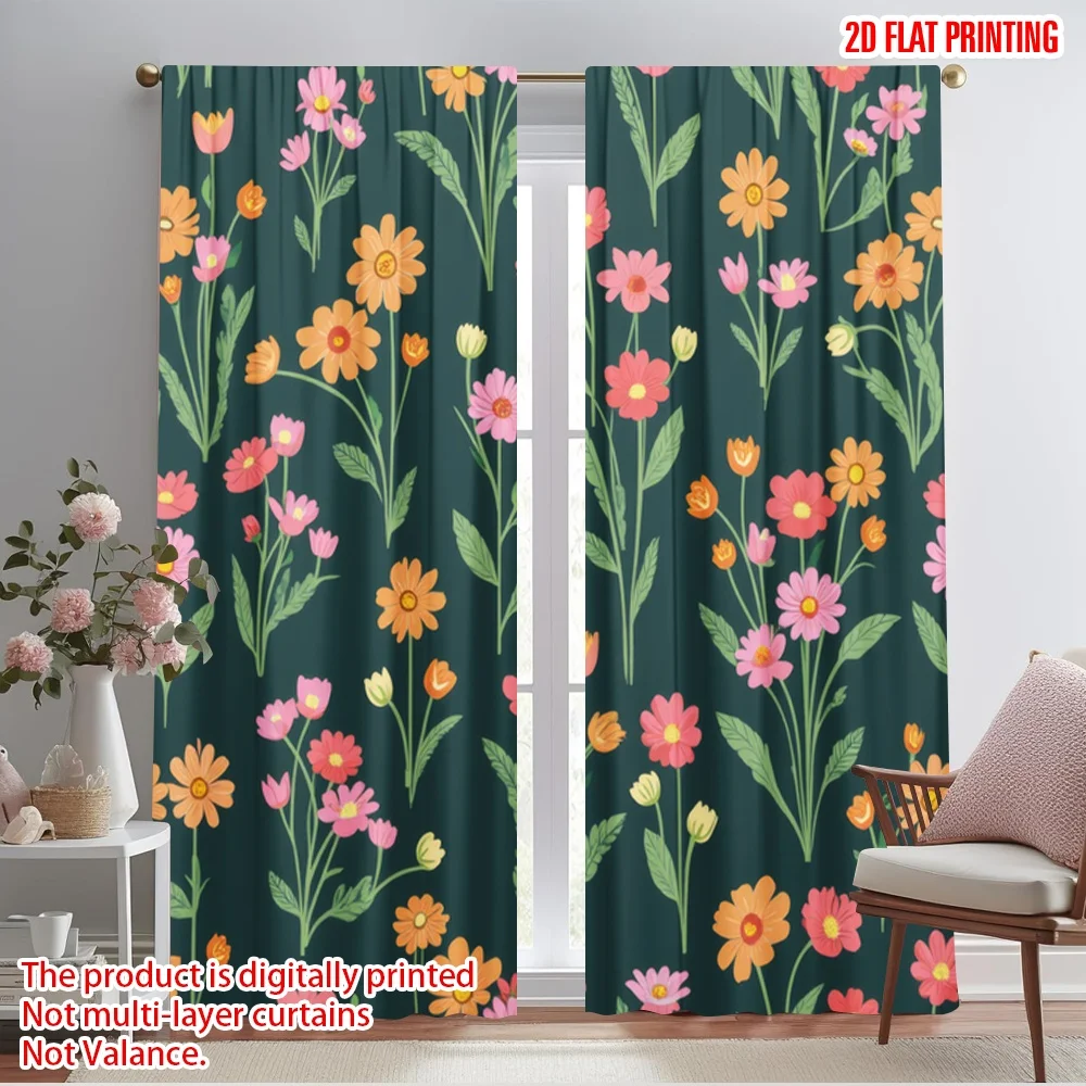 2pcs,2D plane printing Curtain Popular Floral Symphony(1) Durable 100% Polyester Fabric (without rod) Decorations Inside for