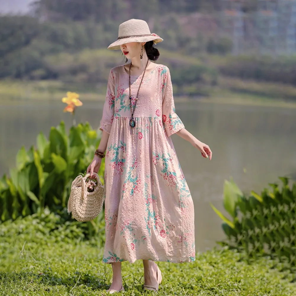 Women Clothing Summer Dress for Women Fashion Casual Vintage Ethnic Style Elegant Comfortable Loose Streetwear Clothes Print