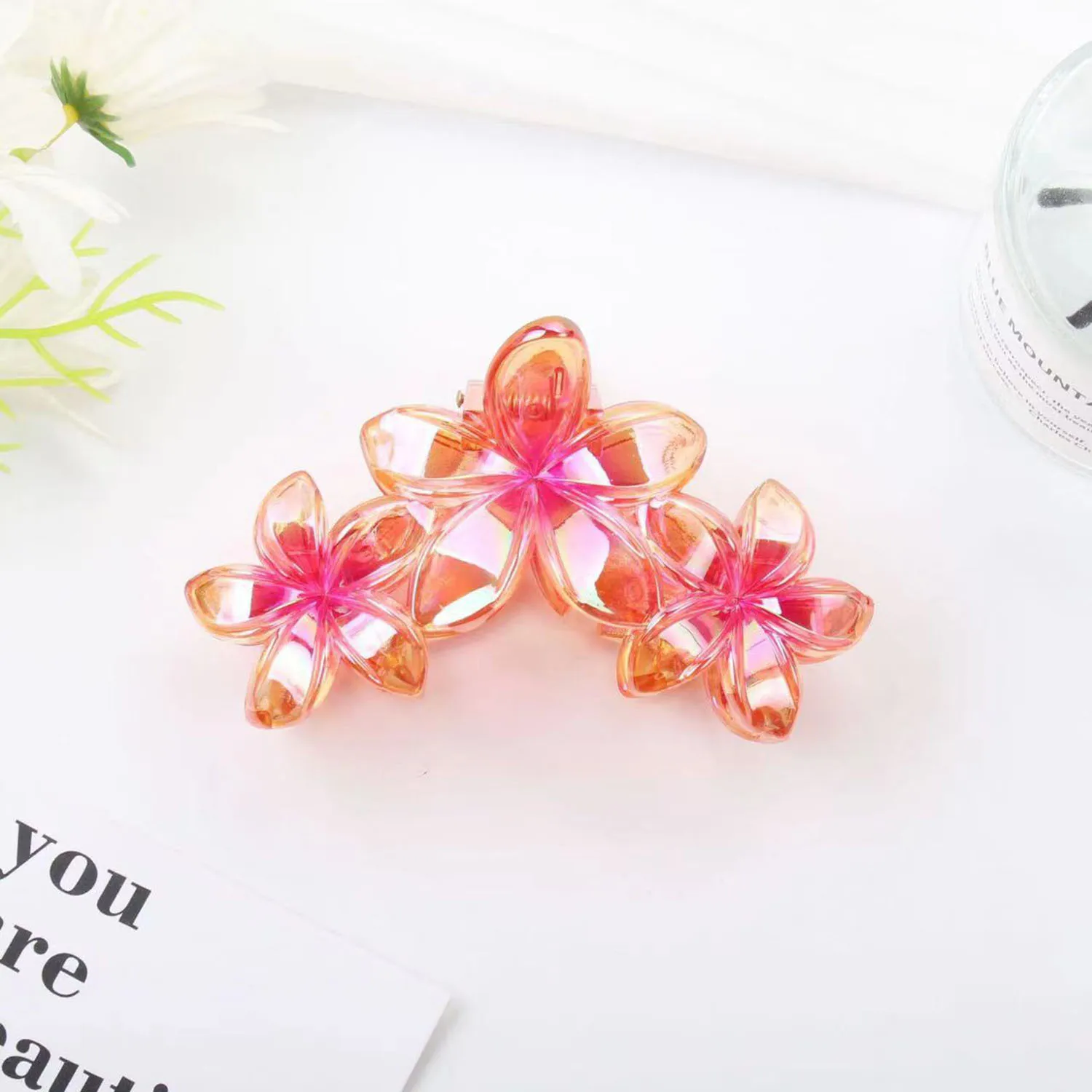 3 Head Plumeria Hair Clips Frangipani Flower Hair Claw Clip Trendy Crab Hair Claw Barrettes Hair Accessories For Girls