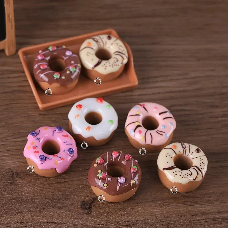 10Pcs Sweet Cream Chocolate Donut Resin Charms Simulation Food Doughnut Crafts Pendants for Earrings Keychain DIY Jewelry Make view 2