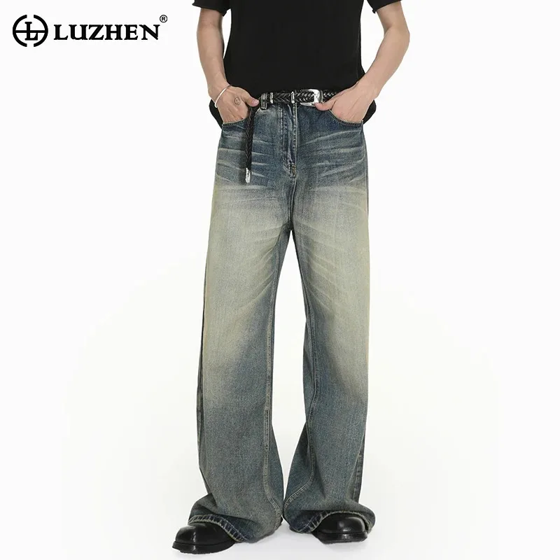 LUZHEN New Gradient Washed Loose Straight Denim Pants 2026 Men's Fashion Handsome High Quality Vintage Style Casual Jeans JY8470