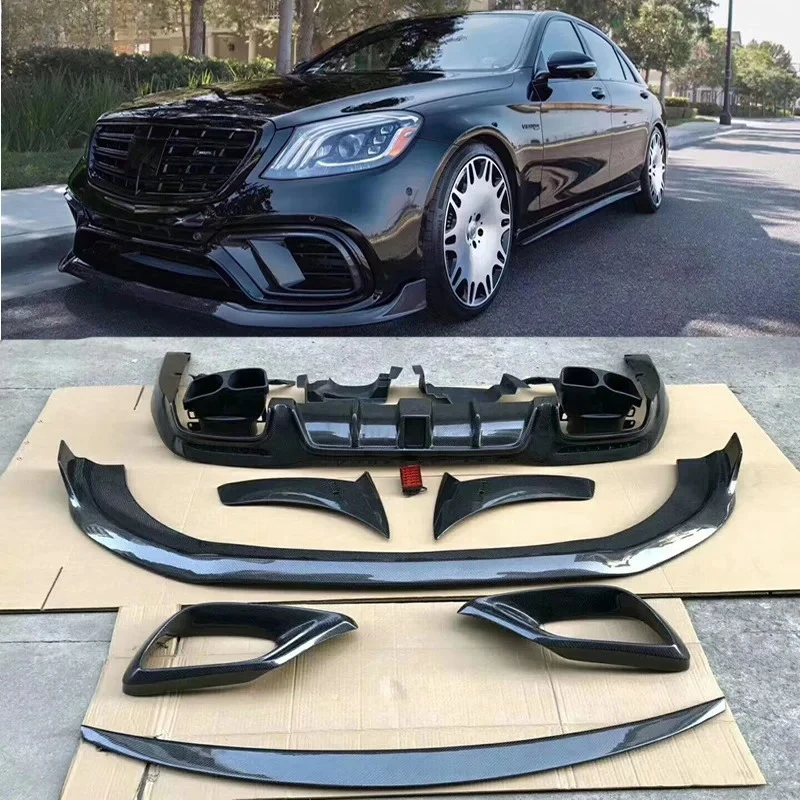 

For Benz W222 S65 S63 S600 Carbon Fiber Front Bumper Lip Rear Diffuser Spoiler Fender Vents Car Body Kit
