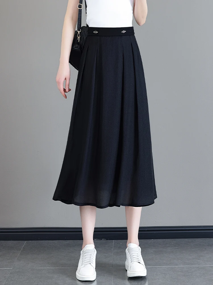 

Chiffon A-Line Midi Skirt Women's Summer Thin High Waist Slimming Pleated Maxi Skirt Dreamy Elegant Commute Style Polyester F...