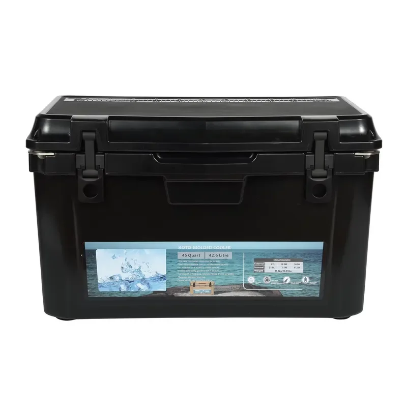 Kuer 45L Cool Custom Logo Rotomolded Ice Cooler Box Multifunctional Insulated for Food Cans Black Style