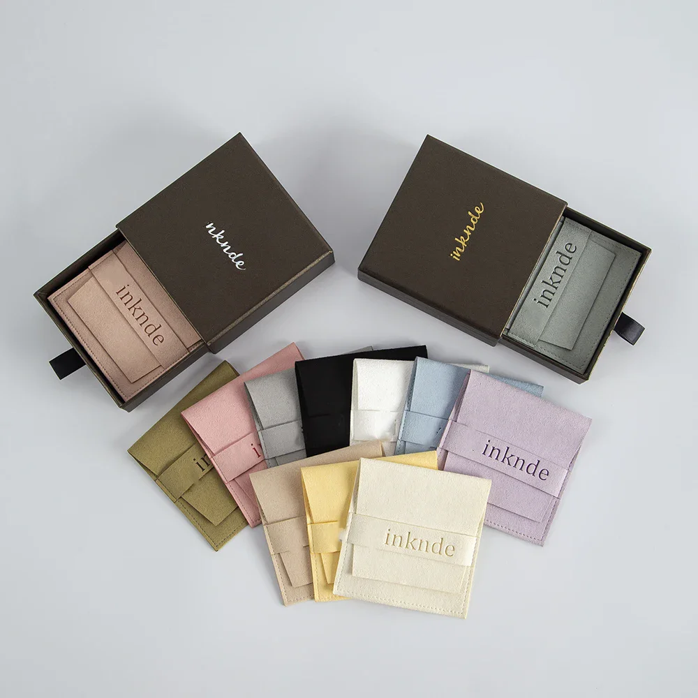 

Personalized Logo Package Boxes Pouches Coffee Paper Jewelry Box Case Sliding Drawer Necklace Organizer Wedding Gift Suede Bag