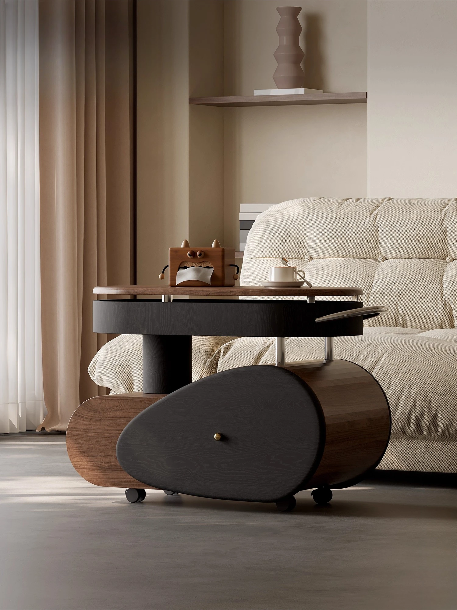 Movable  side table light luxury high small apartment living room trolley coffee table