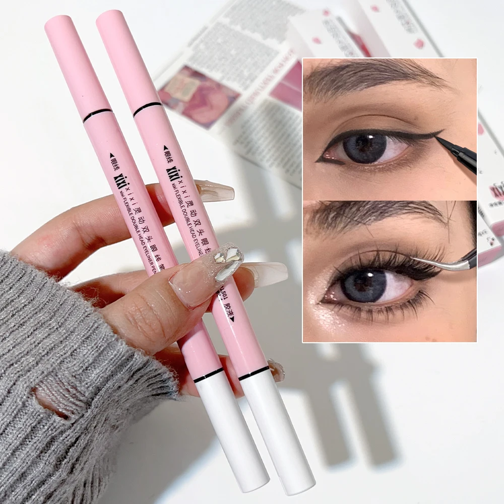 Magische Zelfklevende Eyeliner Gel Pen 2in1 Waterdichte Langdurige Dual-Head Eyeliner En Valse Wimper Lijm Potlood Snel Drogen