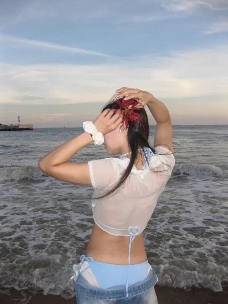 Y2K Harajuku Hot Girl Retro Sweet and Spicy Style Star Sparkling Diamond Cute Girl Strap Beach Resort Triangle Cup Bikini Set