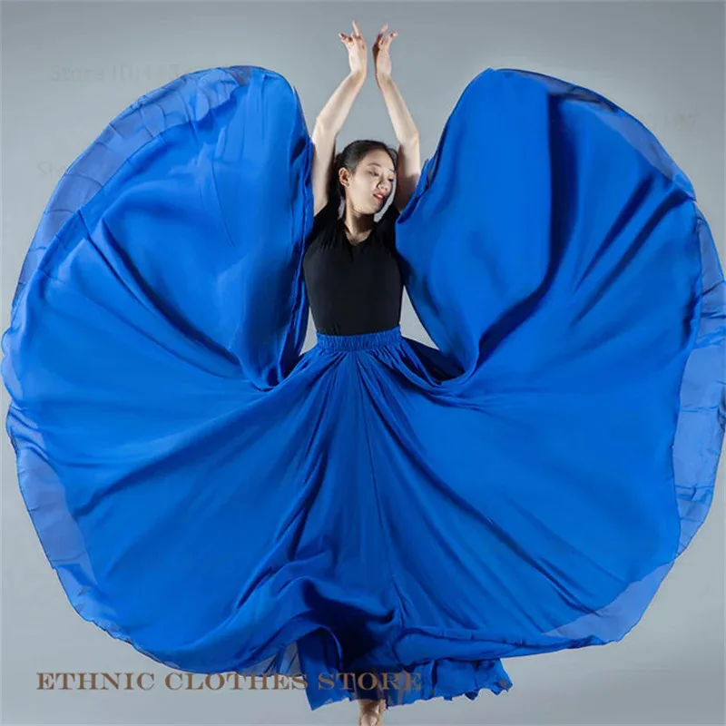 720-градусная танцевальная юбка, цыганские длинные юбки, плиссированная юбка, шифоновая большая распашная юбка, Yi Uyghur, тибетские танцевальные костюмы