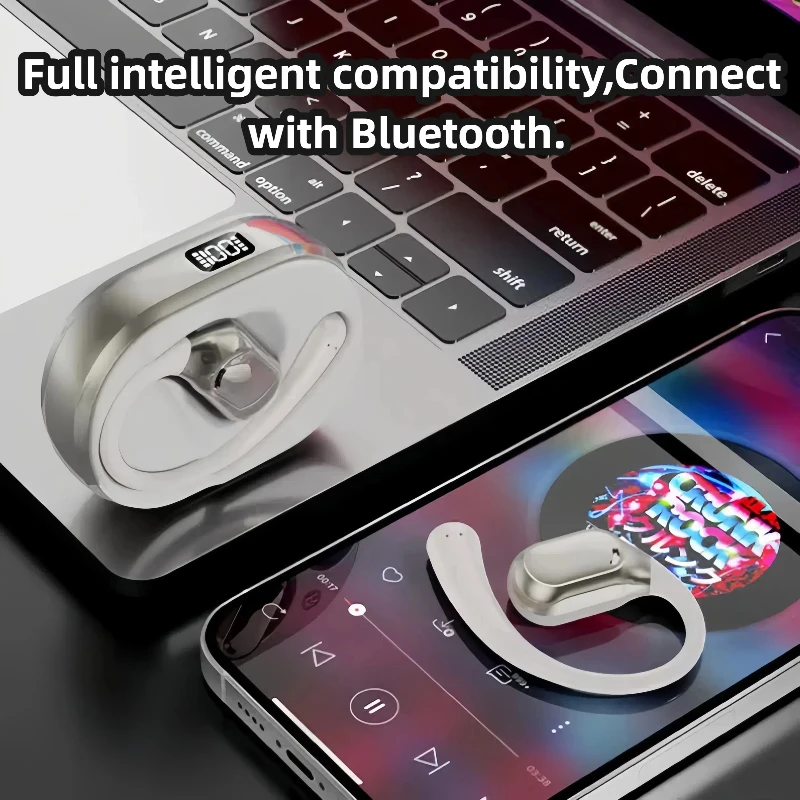 

360 Degree Surround Sound Bluetooth 5.4 Earphones with Air Bone Conduction Wireless Over the Ear Headphones for Noise Reductions