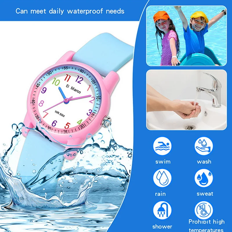 

Kids 50m Waterproof Quartz Watch Soft Band Sports Swimming Wristwatch Easy Read Timepiece for Boys And Girls Children Students