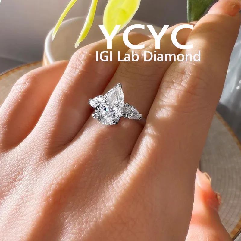 

Кольцо с бриллиантом 5 карат, твердая платина Pt950, белое золото, грушевидная огранка, бриллиант CVD HPHT DEF VS-VVS, обручальное кольцо