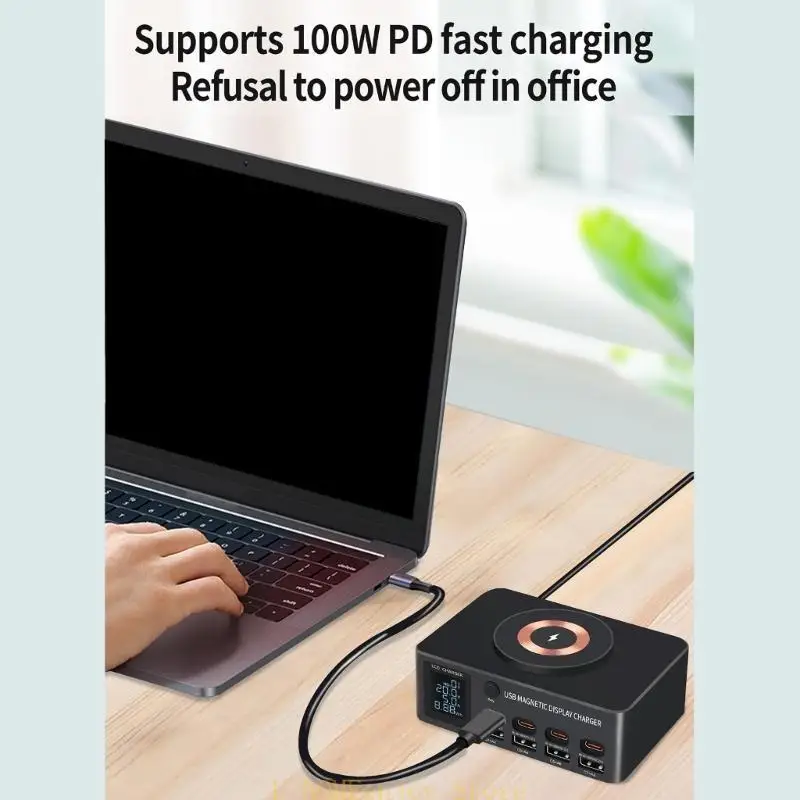 

B0KF 140W 9 in 1 PD QC3.0 Fast Charging Station with Separate display 15W Wireless for iPhone14 13 12Pro
